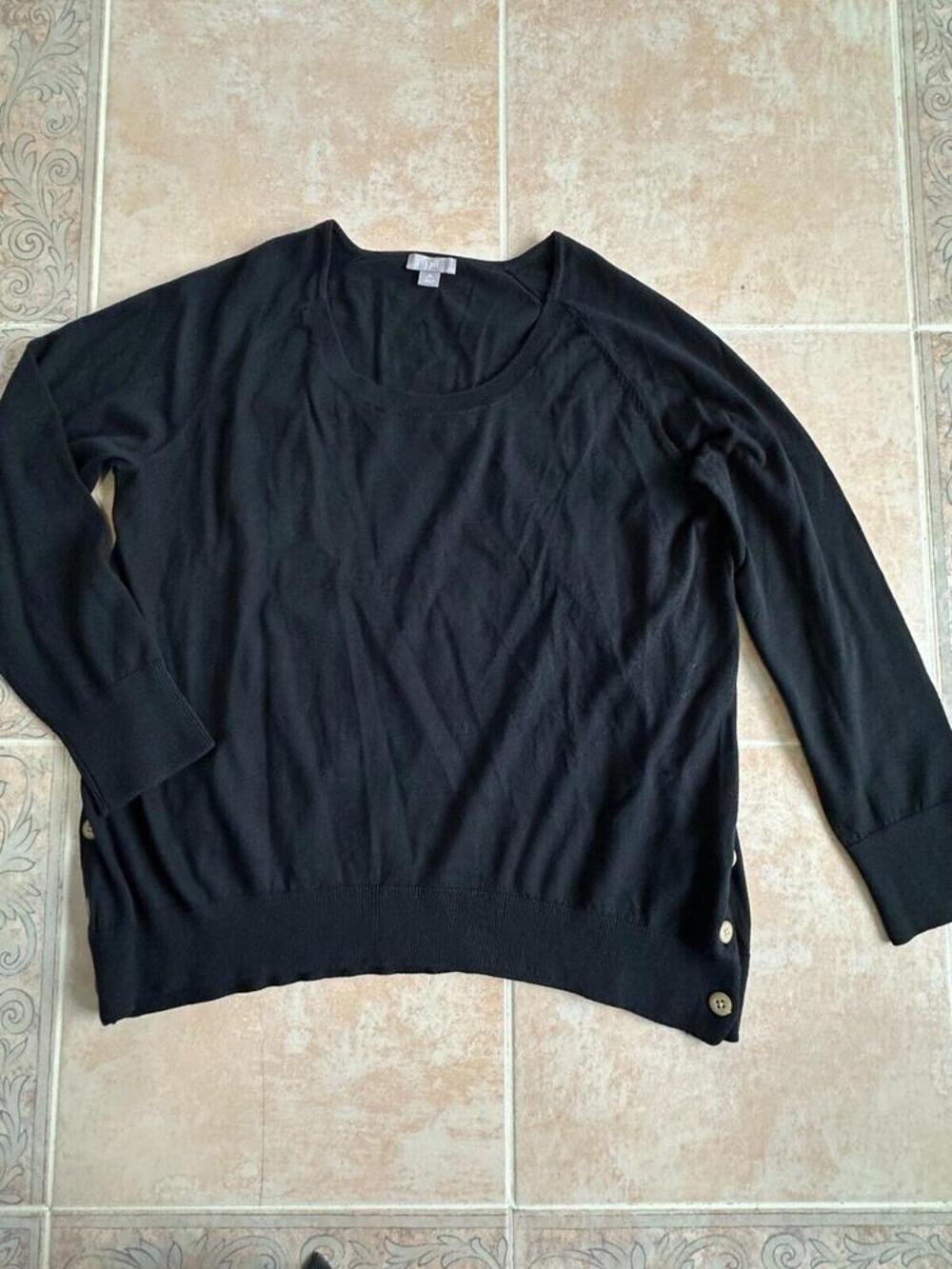 J.Jill Buttons Side Cardigan Black Sweater silk blend Women size‎ M-P